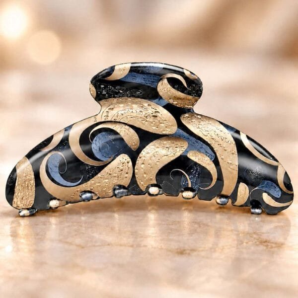 Pince cheveux originale noire et dorée – design élégant effet bijou – tenue fiable