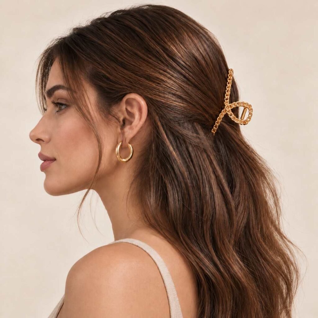 Pince crabe cheveux métal à maillons — Acier inoxydable argenté ou doré